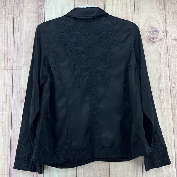 Johnny Was Crosyen Satin Embroidered Lightweight Jacket Sz S Black Elegant Party - Picture 2 of 7
